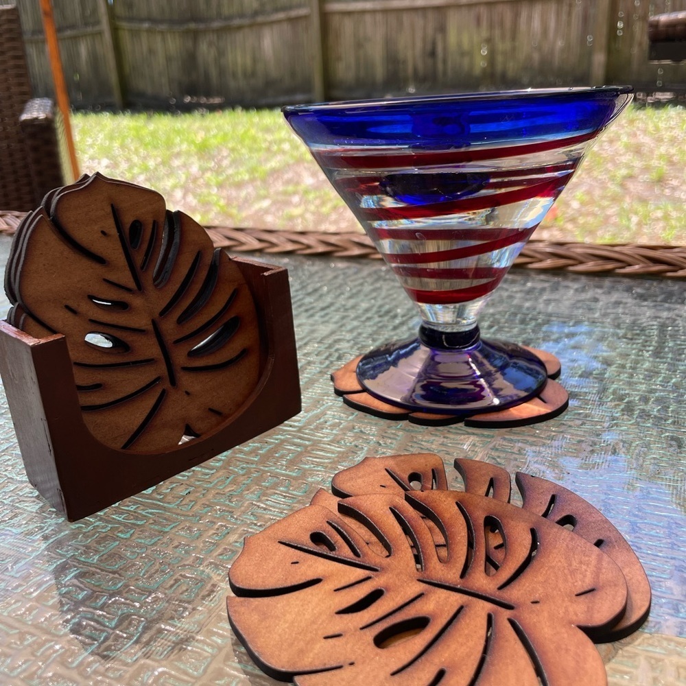 Leaf 🌿 Shape - Handmade Wood Coaster Set